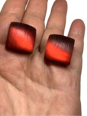 Alexis Bittar Red Lucite Square 1” Clip-On Earrings